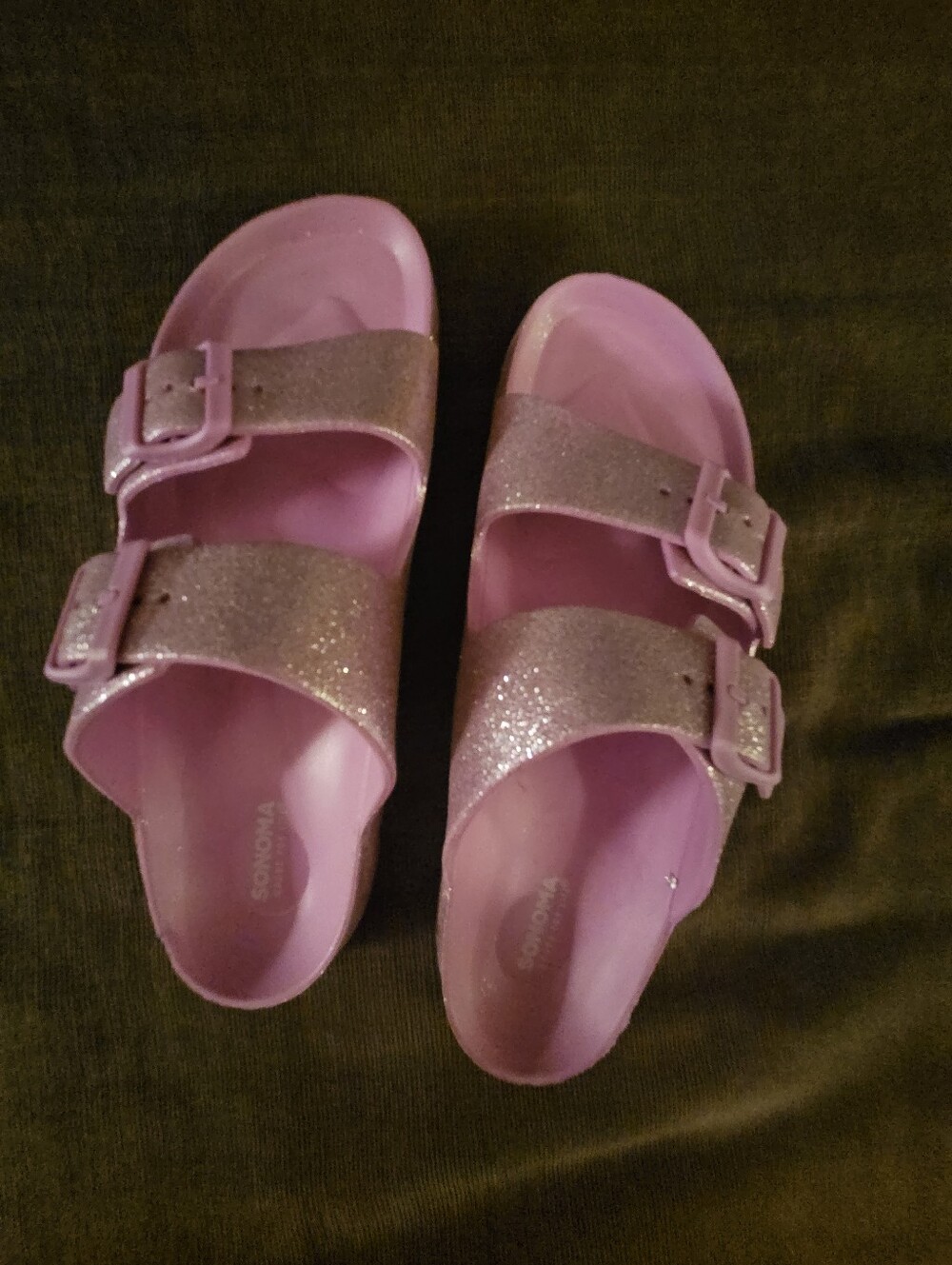 Sonoma Girls' Sparkle Pink Double Buckle Slide Sandals 4/5 XL NWOT